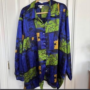 Avenue Blue and Green Patterned Shirt